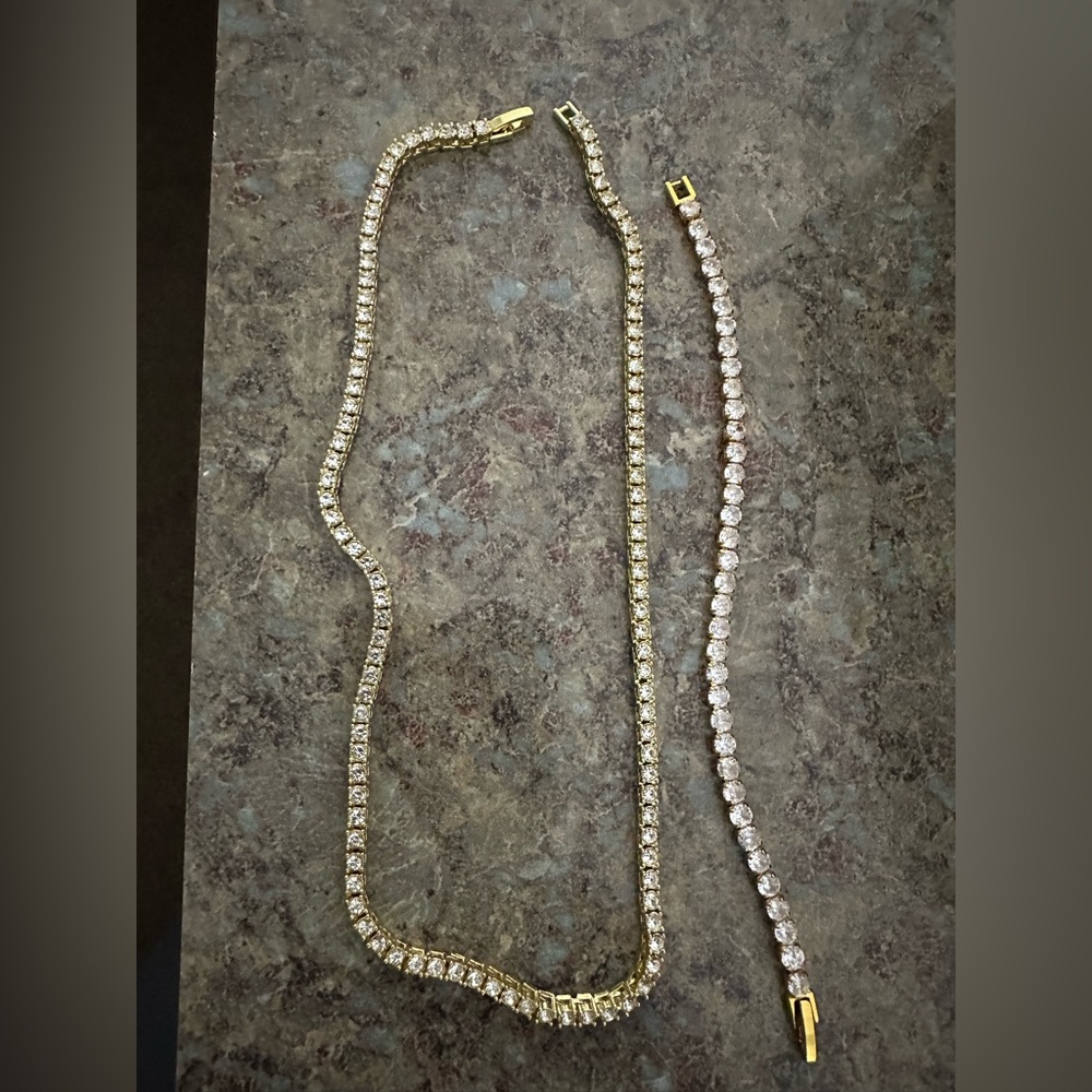 Halo Tennis Necklace and Bracelet / Gold